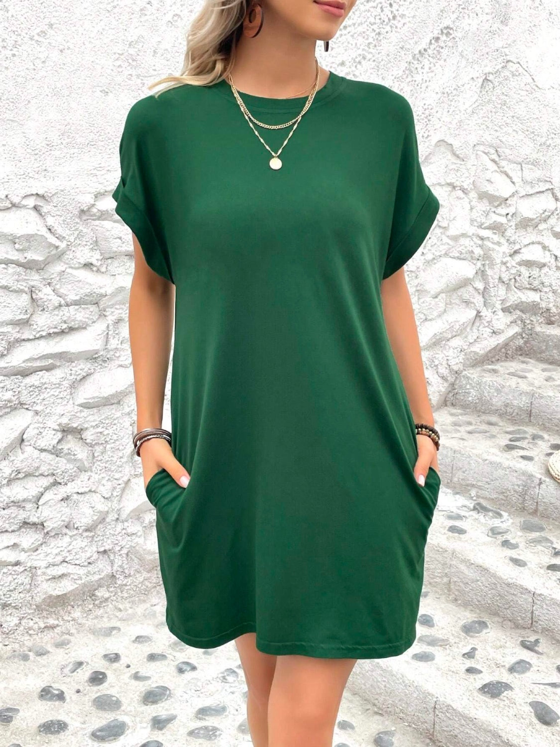 Round Neck Short Sleeve Mini Dress Round Neck Short Sleeve Mini Dress